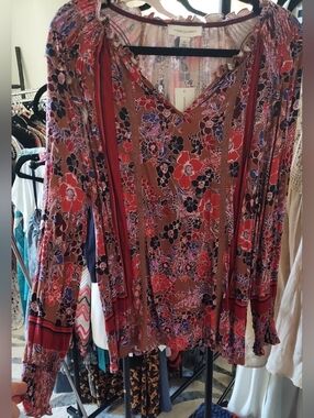 Vintage Ameruca  Rust Multi Floral Boho Peasant Blouse NWT